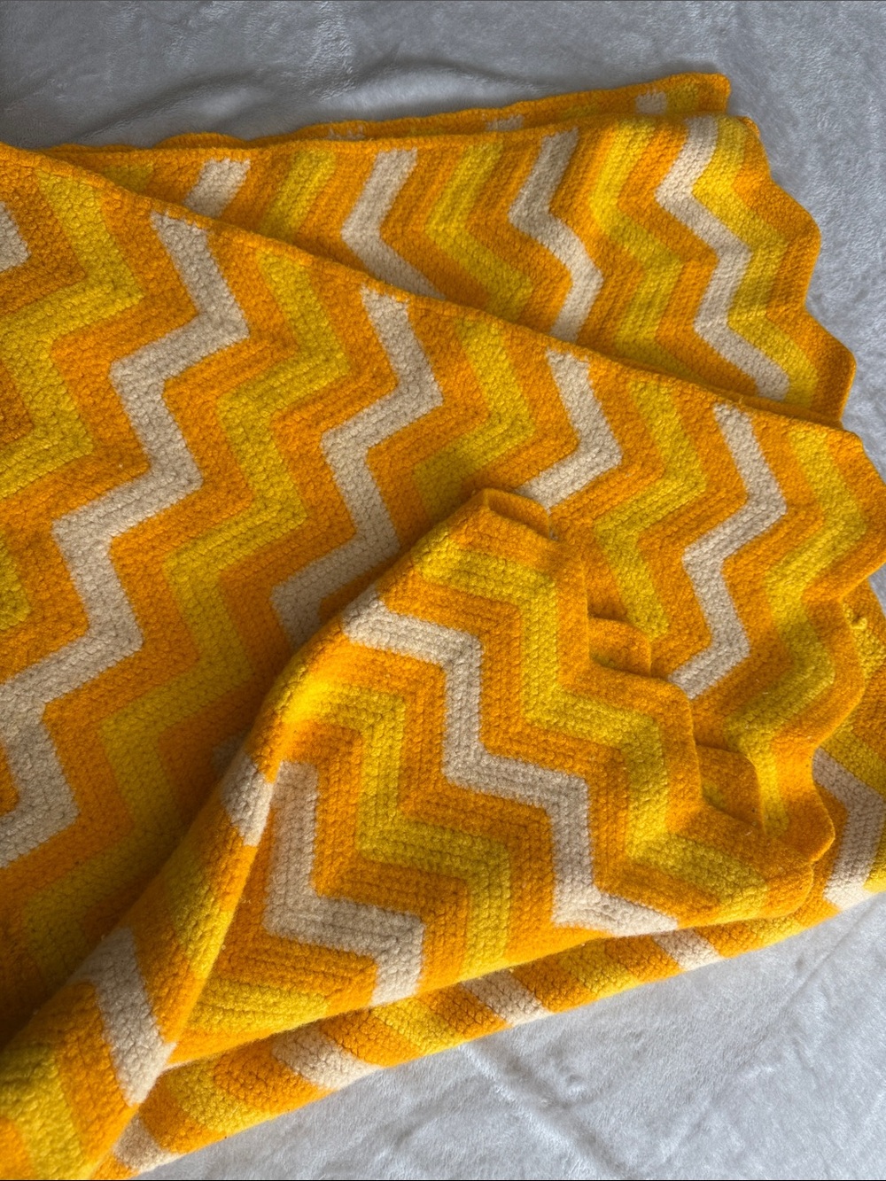 Handmade Knitted Blanket -Yellow Chevron Plush Throw Blanket